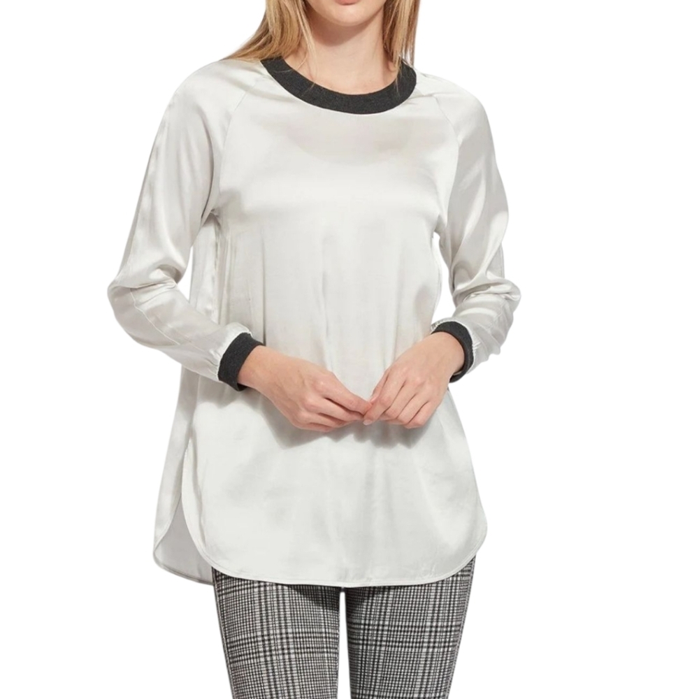Lysse Carol Pullover Satin Tunic XL Pearl Grey Contrast Trim Workwear
